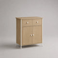 Sideboard aus Holzwerkstoff mit 2 Schubladen, 2 Türen und Stahlgestell, Eichenfarben/Weiß, 80 × 40 × 100 cm
