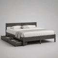 Doppelbett-Bettgestell aus massivem Kiefernholz mit 4 Schubladen, Grau, 188 x 208 x 100 cm, Liegefläche 180 x 200 cm