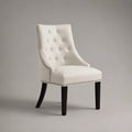 Esszimmerstuhl Polsterstuhl aus Polyester und Massivholz mit Knopfheftung, Creme/Schwarz, 58 × 65 × 94 cm