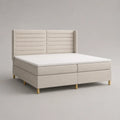 Boxspringbett-Set 180 × 200 cm mit Matratzen, Topper und Kopfteil, Polyester-Velours, Stahlfederkern, Beige und Goldfarben