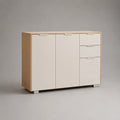 Sideboard aus Spanplatte mit 3 Türen und 2 Schubladen, Eiche Natur und Cremeweiß, 120 × 40 × 90 cm