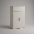 Highboard aus Holz mit 2 Türen und Schublade, Weiß, 80 × 40 × 140 cm