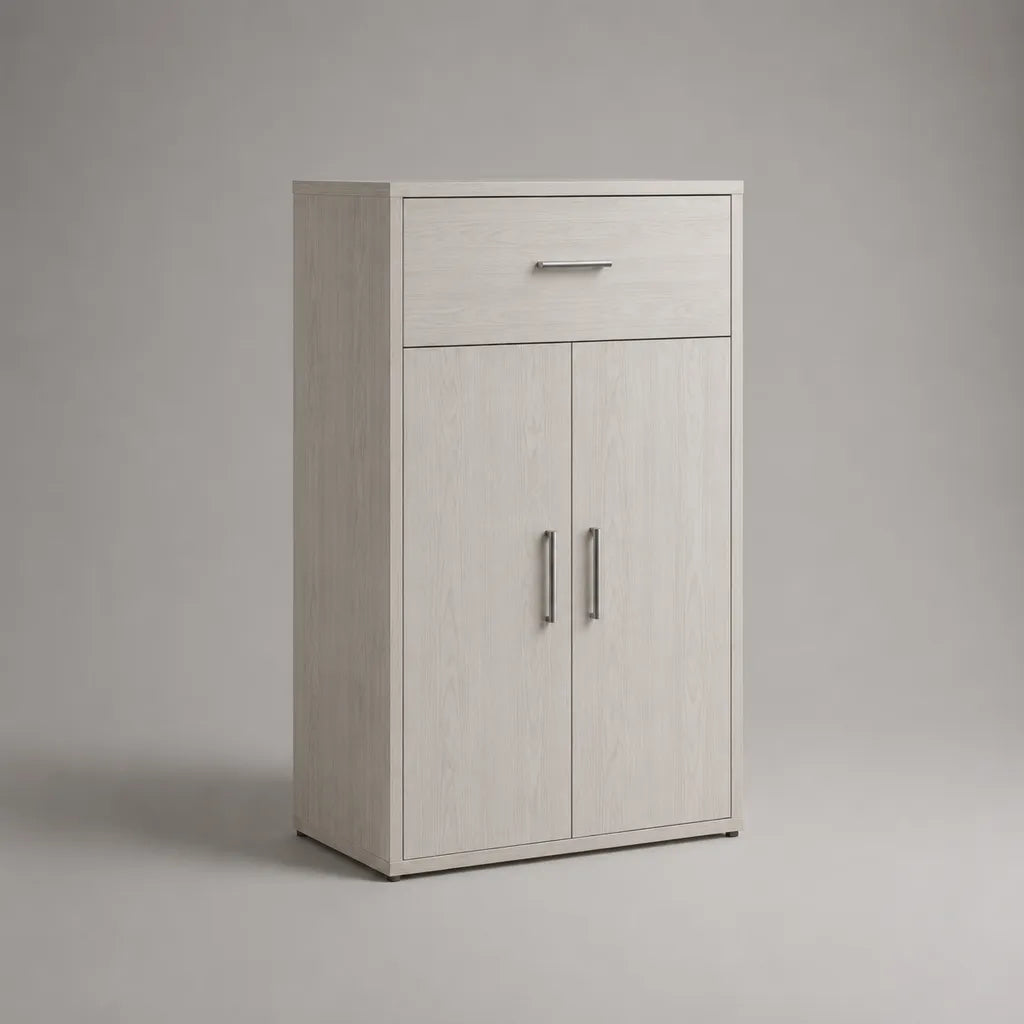 Highboard aus Holz mit 2 Türen und Schublade, Weiß, 80 × 40 × 140 cm