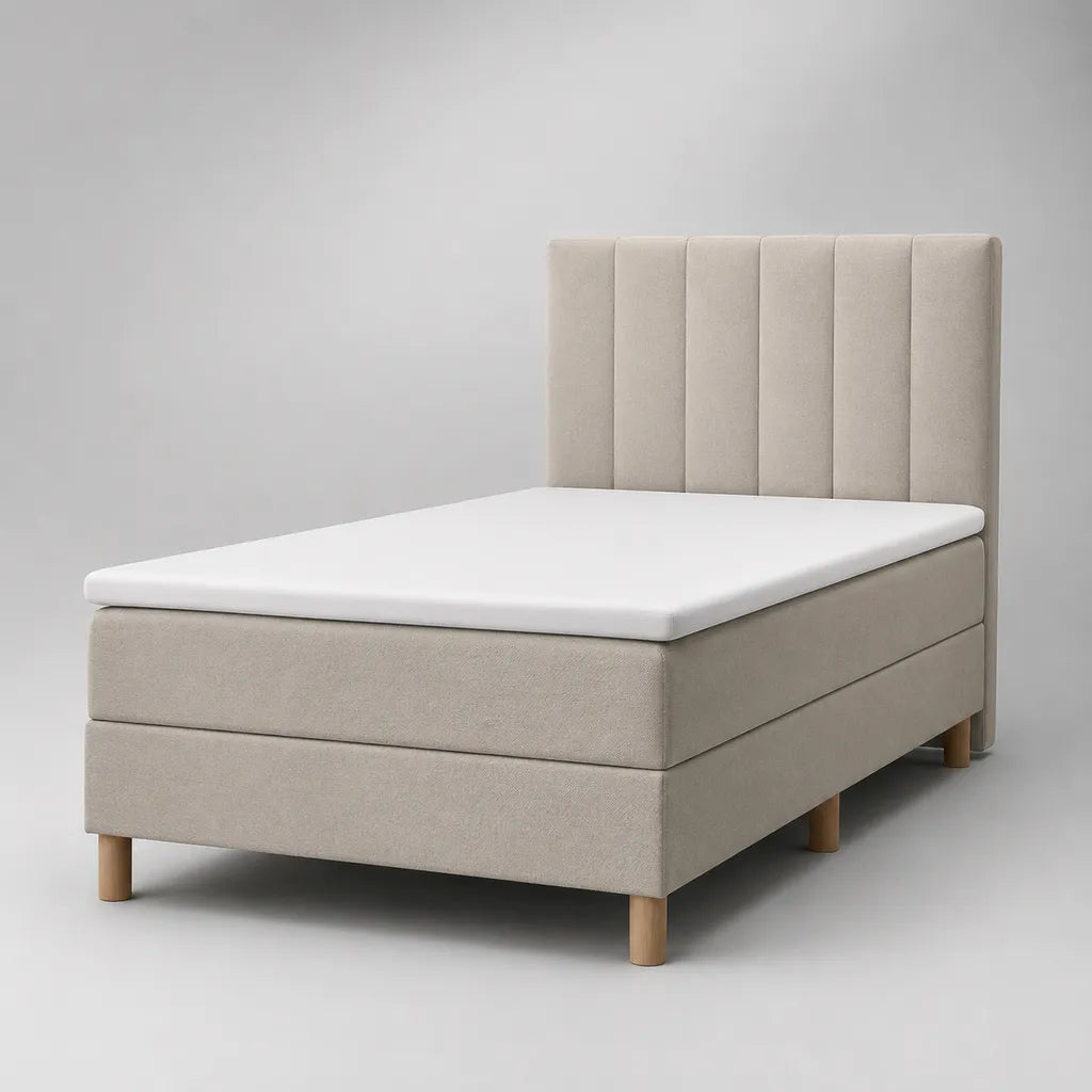 Boxspringbett 140 × 200 cm mit Matratze und Topper, Polyesterbezug, Beige