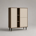 Highboard aus MDF und Spanplatte mit 3 Türen und 3 offenen Fächern, Braun und Beige, 120 × 40 × 145 cm
