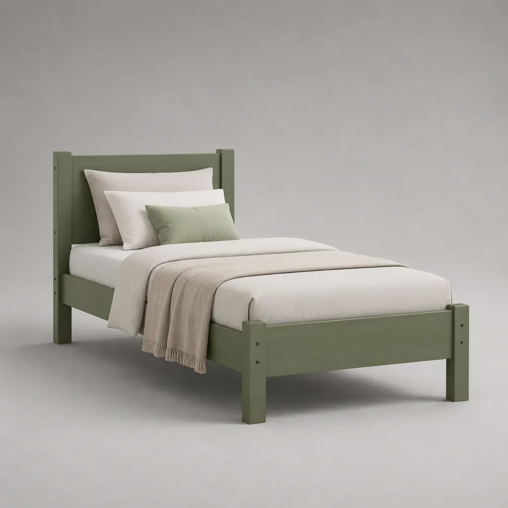 Einzelbett-Bettgestell aus massivem Kiefernholz, 90 × 200 cm, Salbeigrün