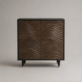 Highboard mit 4 Türen aus MDF und Holz, Walnussbraun und Schwarz, 90 × 40 × 105 cm