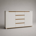 Sideboard aus melaminbeschichteter Spanplatte mit 2 Türen und 4 Schubladen, Weiß/Eiche natur, 160 × 40 × 90 cm