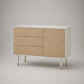 Sideboard aus MDF und Holz mit Eichenfurnier, 3 Schubladen und 1 Tür, Weiß/Natur, 120 × 40 × 80 cm