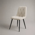 Esszimmerstuhl aus Polyester-Chenille mit Polsterung, abgerundeter Rückenlehne und Stahlbeinen, Beige/Schwarz, 49 × 55 × 88 cm