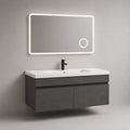 Dreiteiliges Badmöbel-Set mit MDF-Waschtischunterschrank, Keramikwaschbecken und LED-Spiegel, Betongrau/Weiß/Silber, 100 × 46 × 55 cm