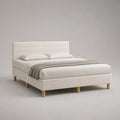 Polsterbett Bettgestell 160 × 200 cm mit Polyesterbezug und gepolstertem Kopfteil, Creme